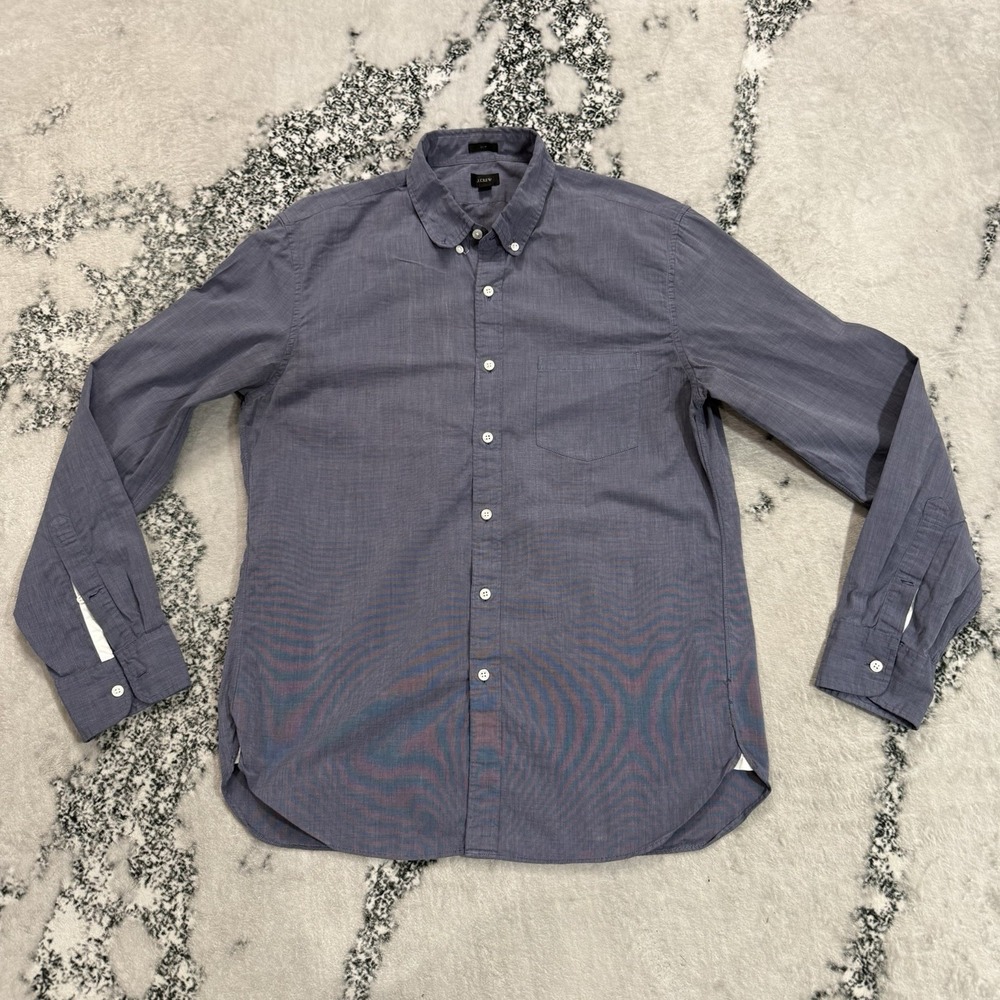 J. Crew Mens Gray Blue Chambray Size L 100% Cotton Shirt Button Down Long Sleeve